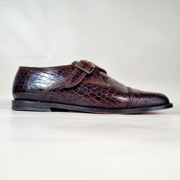 HERA Brown Croc-Embossed Leather Monk Strap Shoes โ Elegant Dress Shoes - Picture 3 of 5